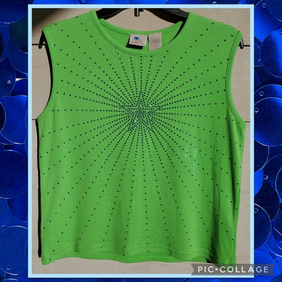 Vibrant Green Y2K Blue Sequin Starburst Embellished Graphic Summer Sweater Vest - Picture 5 of 16